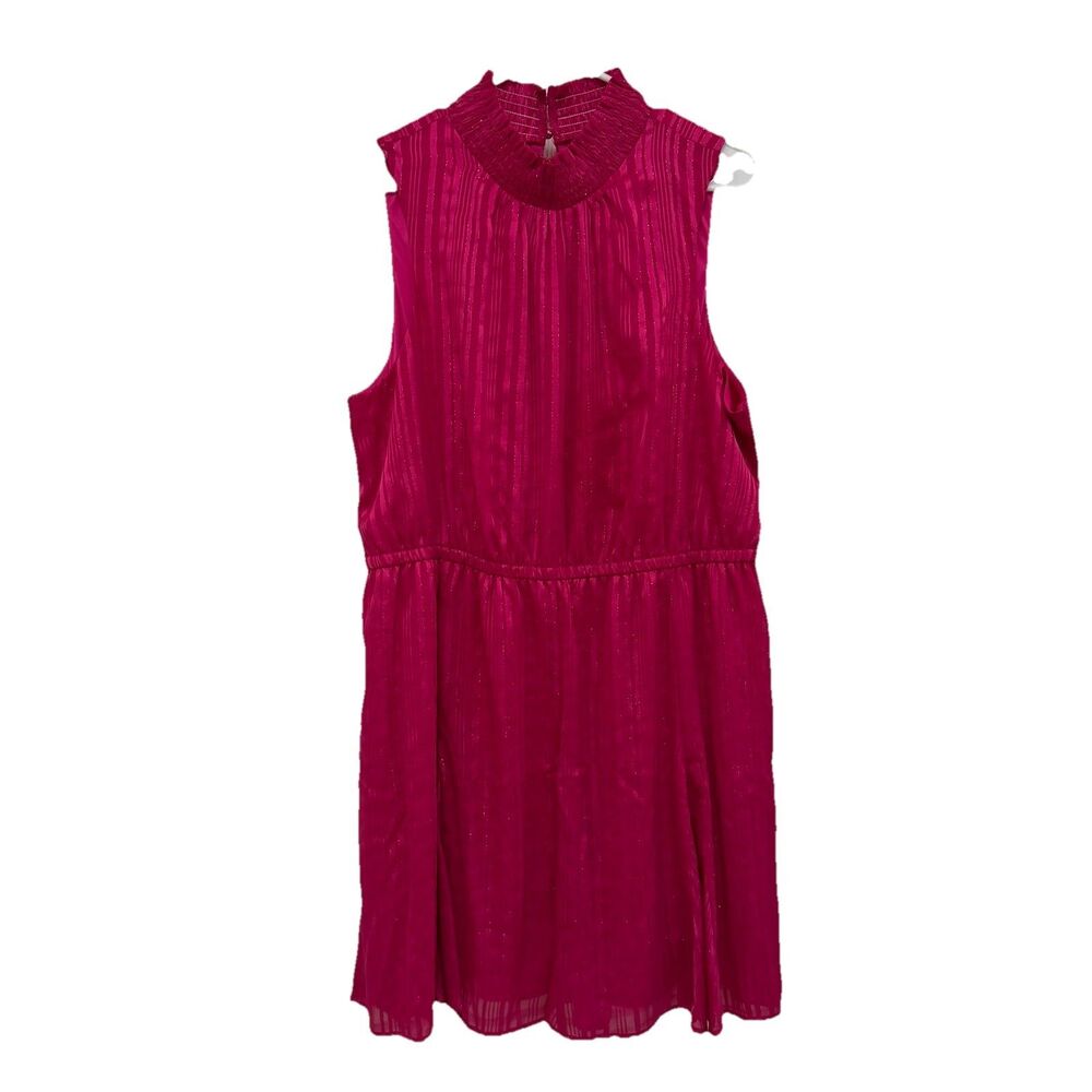 Nine West Women’s 2XL Bright Pink Sparkly Party Dress High Neck Flowy Plus Size